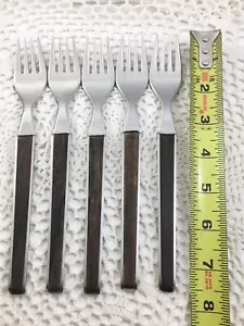 Henckels 18/8 Wood Handle 5 Forks Stainless Germany Flatware Rare - Picture 1 of 5