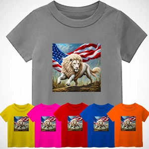 American Independence Day 4th Of July Lion Kids T-Shirt USA New Graphic Gift tee - Picture 1 of 14