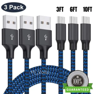 3 Pack 3Ft 6Ft 10Ft Braided Micro USB Cable Fast Charge Android Charger Cord Lot - Picture 1 of 8