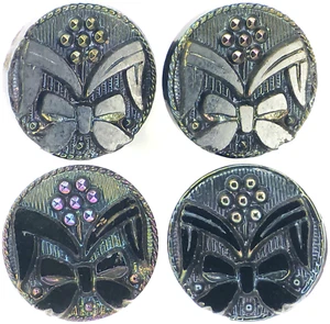 LOTE DE 4 botones de arco flor brillo vidrio carnaval azul púrpura victoriano años 1890 - Imagen 1 de 4