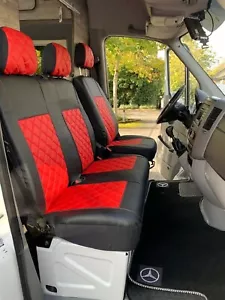 Seat Cover 2+1 for MERCEDES SPRINTER VW CRAFTER 2006-2018 LHD RED LEATHER - Picture 1 of 5