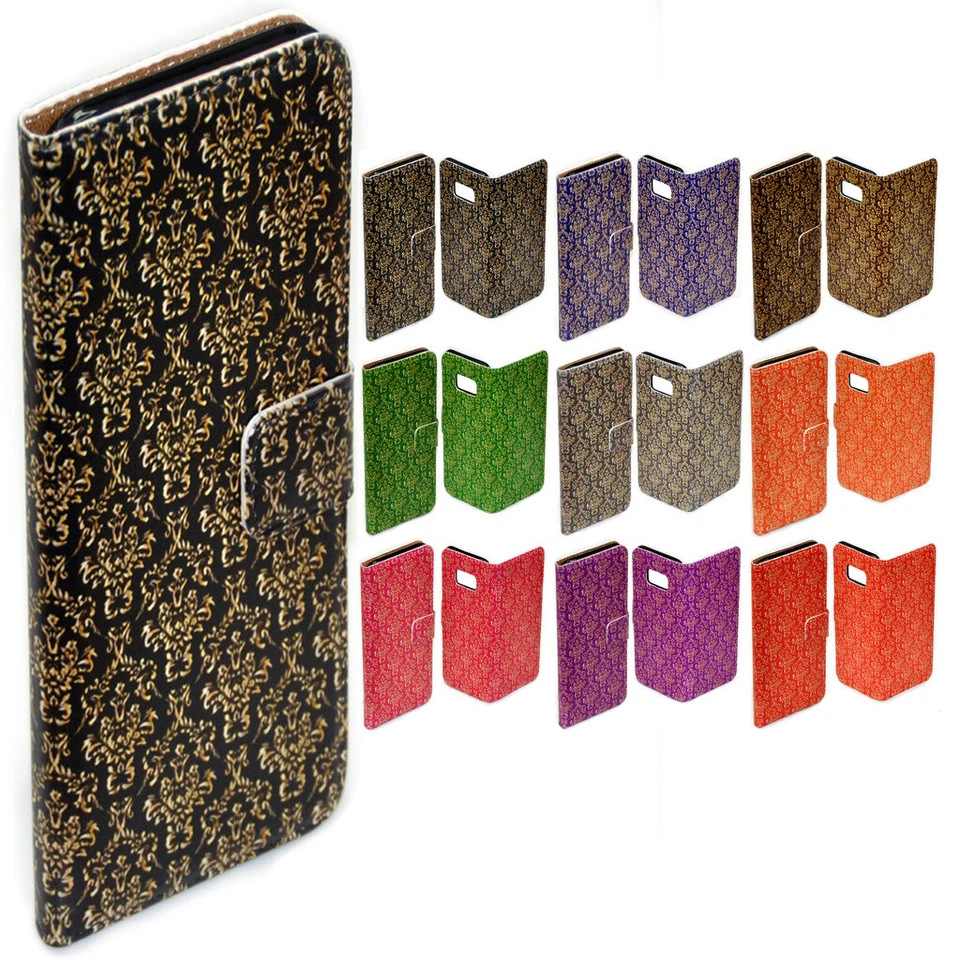 For Nokia Series - Gold Damask Theme Print Wallet Mobile Phone Case Cover #1 - Image 1 of 1