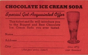 CHOCOLATE ICE CREAM SPECIAL GET-ACQUANTED OFFER CARD - Picture 1 of 2