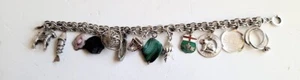 LOADED VINTAGE STERLING CHARM BRACELET WITH RETICULATED FISH - Picture 1 of 5