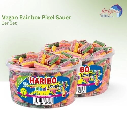 Haribo Vegan Rainbow Pixel Sauer 2 x 150 Stück Dose - Bild 1 von 1
