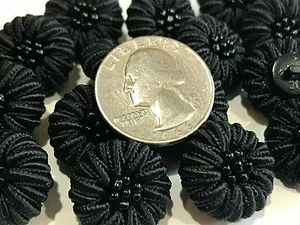  New Black Fabric Flower Cloth Covered Buttons hand made size 13/16 inch  EF88 - Picture 1 of 5