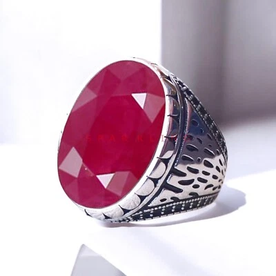 Ruby Oval Cut Gemstone With 925 Sterling Silver Ring For Men's #E343 - Image 1 of 4