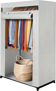 Portable Wardrobe Closet, Large - Premium Metal Hanging Rod with Beige Cover-... - Picture 1 of 4