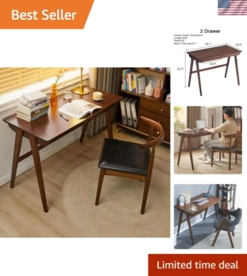 Escritorio contemporáneo de madera maciza de 55,1"" con 2 cajones para espacios de trabajo organizados Foto 1 de 4