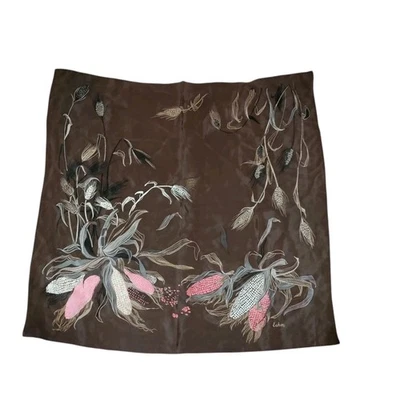 Vintage Eco Marrón Seda Maíz Estampado Cuadrado Vástago Hecho en Japón 26" Foto 1 de 4