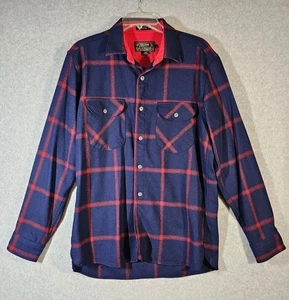Pendleton Thomas Kay OLIVER Shirt Mens Lg 100% Wool Plaid Navy Red - Picture 1 of 8
