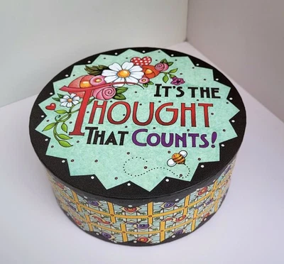 Mary Engelbreit Round Paper Gift Box "It's The Thought That Counts!" 5¼"dia 2¼"H - image 1 of 4