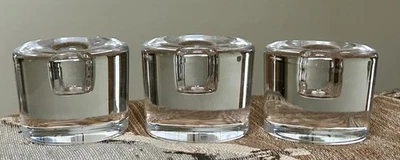 Orrefors Sweden 1.5" high Crystal Puck Candlesticks Holders Set of 3 - Image 1 of 4