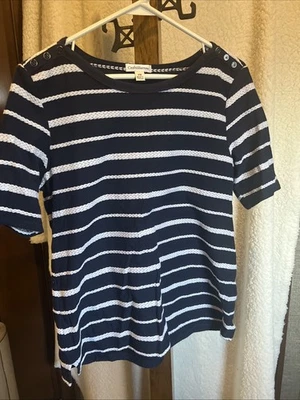 Croft And Barrow Size PM Navy/white Short Sleeve Blouse - Image 1 of 4