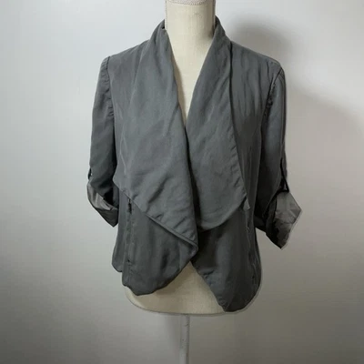 41 Hawthorn Womens Blazer Jacket Grey Rolled Snap Sleeves Draped Collar Size M - Image 1 of 4