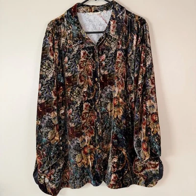 Мягкое окружение бархата цветочный печать рубашка на пуговицах верхний 3 X выгорания - Изображение 1 из 4