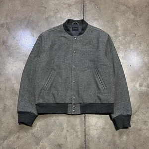 Vintage J Crew Jacke Herren Large Grau Wolle Bomber Varsity Druckknopfleiste Freizeit - Bild 1 von 8