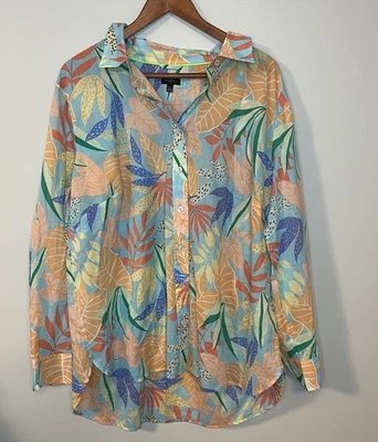 Talbots Button Up Shirt Size 2X Cotton Multicolor Tropical Leaf Print EUC - Image 1 of 4