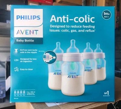 Avent Philips biberones anticólicos ventilación sin aire 9 oz paquete de 4 sin BPA 1m+ (34) Foto 1 de 2