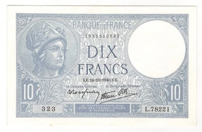 FRANCE  10  Francs  1940  P:84  aUNC  Banque de France - Image 1 of 2