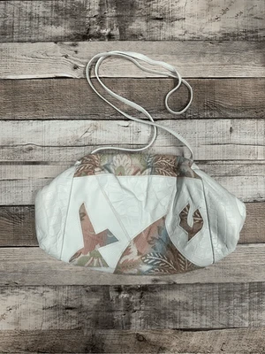 Vintage 80s Saks Fifth Avenue White Leather Tapestry Grandma Shoulder Bag - Image 1 of 4
