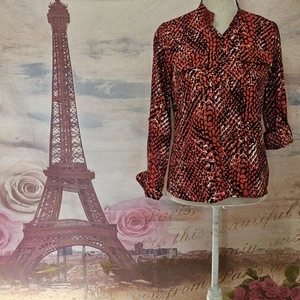 Jones New York Red and Black Button Down Shirt with Notched Collar Petite Sz P - Picture 1 of 8