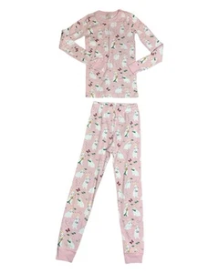 Hanna Andersson Pajama Set Girls Size 8 130cm Pink Bunnies Rabbits Easter Cotton - Picture 1 of 4