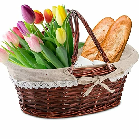 Dicunoy Wicker Basket with Handle, Easter Picnic Basket, Small Willow Empty Gift Cover