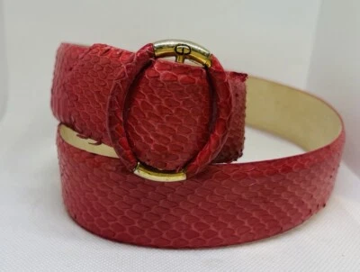 Christian Dior Ajustado Anillo en D Color Coral Piel de Serpiente Cuero Cinturón CD Logo SM DE COLECCIÓN Foto 1 de 4