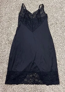 Vntg Vanity Fair Black Lace Slip Dress Sz 36 Fairygrunge Whimsygoth Nightgown - Picture 1 of 10