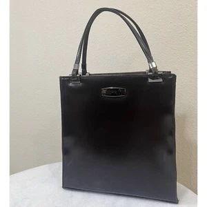 Vintage 90s Y2K Esprit Brown Faux Leather Mini Top Handle Box Bag  - Picture 1 of 9