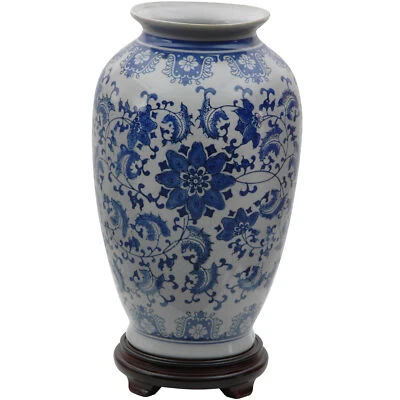 14" Floral blau & weiß Porzellan Tung Chi Vase - Bild 1 von 3