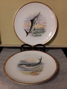 Hutschenreuther Seib Bavaria, Germany Porcelain BASS & MACKAREL Fish Plates 8" - Picture 1 of 8