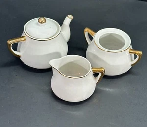 Meito China White Child Teapot Creamer Sugar Bowl Hand Painted Gold Edge Japan - Picture 1 of 13