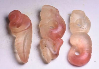 9CM China Hongshan Culture Red Crystal Double Pig Dragon Hook Three Item Set - Image 1 of 4