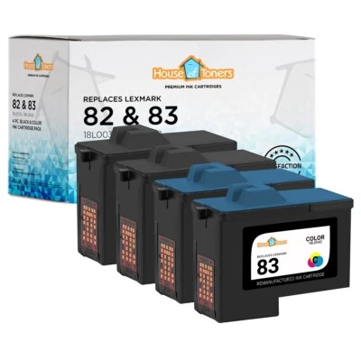 4 Pack #82 #83 Black/Color Ink Cartridges for Lexmark X5150 X6150 X6170 X6180 - Image 1 of 2