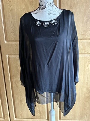 Stunning Black Sheer Silk Flowing Top By Phase Eight Size M rrp £79 - Image 1 of 4