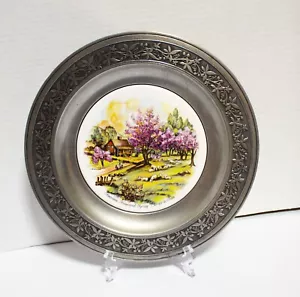 Currier & Ives 10,5 Zoll Zinnplatte Keramikzentrum amerikanisches Gehöft Frühling Vintage - Bild 1 von 6