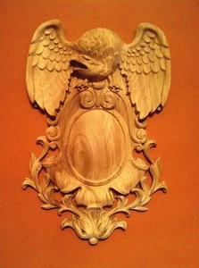 Hand Carved Hardwood Applique/Onlay Eagle Crest Emblem - Picture 1 of 9