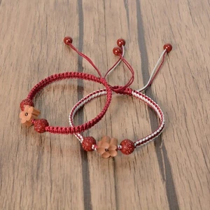 Set of 2 Natural Cinnabar Peach Wood Bead Bracelet for Men Women Lovers - Picture 1 of 9