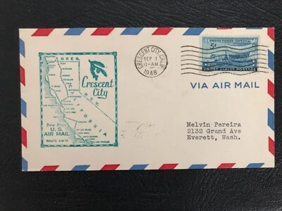 Sello de centavo sueco en 1948 AM 76 FF Crescent City CA a Medford O a Everett WA Foto 1 de 2