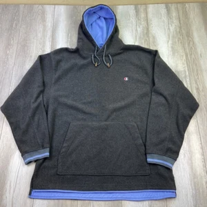 VINTAGE Champion Sweater Mens 2XL Gray Blue Hoodie Hooded Pullover 00's Men - Picture 1 of 11