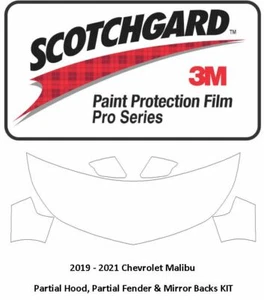 3M SCOTCHGARD PRO PAINT PROTECTION FILM 19-21 CHEVY MALIBU HOOD FENDERS MIRRORS - Picture 1 of 2