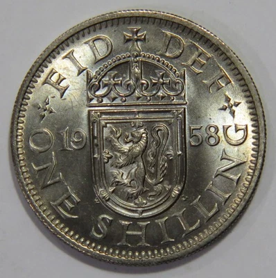 GRAN BRETAÑA UN CHELÍN 1958 REINA ISABEL II SIN CIRCULAR MONEDA MUNDIAL LEÓN Y CORONA Foto 1 de 2