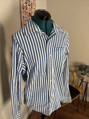 Hollister Mens Dress Shirt L Cotton Button Down Navy Blue White Striped - Image 1 of 3