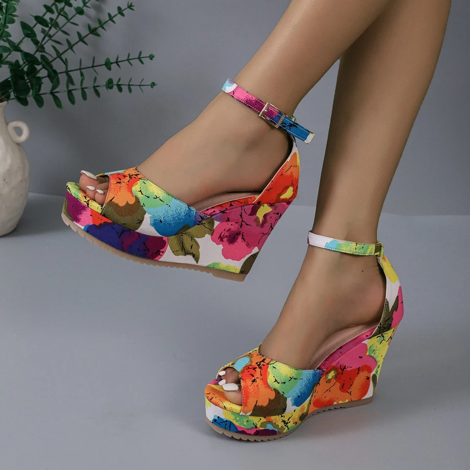 Women's Wedge Platform Peep-toe Waterproof Platform Casual All-match Multicolor  - Image 1 of 4