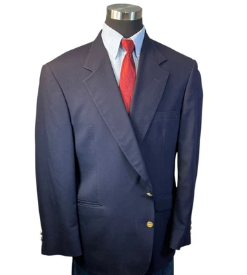 46R John Alexander Wool Suit Jacket Sport Coat Blazer Navy Blue Mens Gold Button - Image 1 of 4