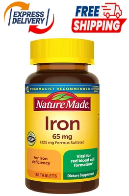 Tabletas de sulfato ferroso Nature Made Iron 65 mg 325 mg para soporte de glóbulos rojos Foto 1 de 4