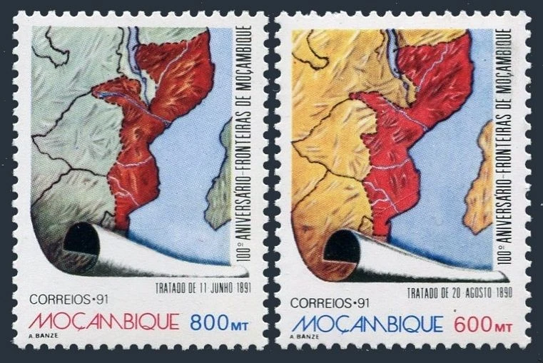 Mozambique 1159-1160,MNH.Mi 1248-1249. Agreement on Mozambique Borders,100,1991. - Image 1 of 1