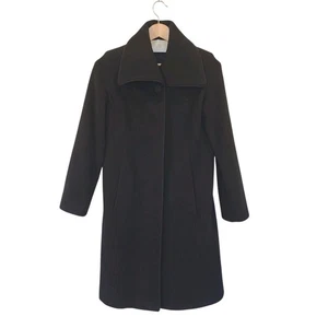 Fleurette Loro Piana Wool Cashmere Coat Sz 2 Black Hidden Buttons Minimalist - Picture 1 of 14